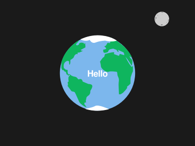 A cartoon view of the earth saying hello and the moon